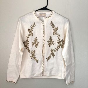 Vintage Beaded Wool Cardigan Sweater